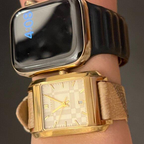 Burberry Nova Gold Tone Square Dial Leather Strap Watch For Women